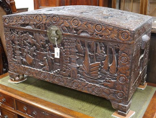 A Cantonese carved camphorwood domed top chest W.103cm